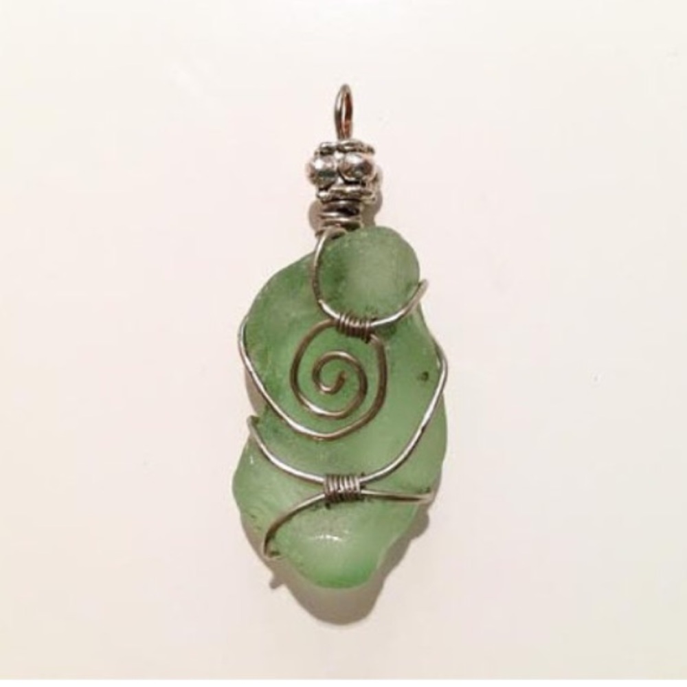 Aqua river glass pendant